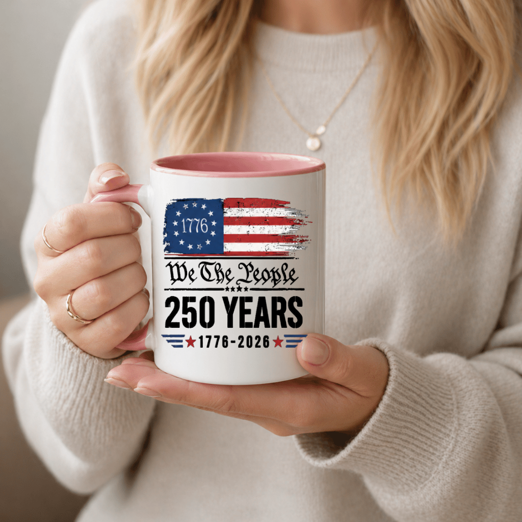 America 250 Years Accent Mug – 4th of July 1776-2026 Tee for Men Women, Distressed Flag Patriotic Design - detail view